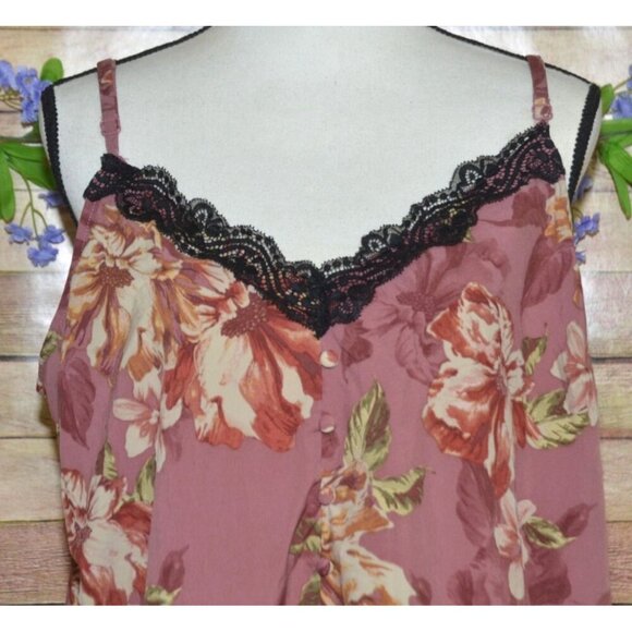 Torrid Floral Chablis Pink Lace Trim Cami Tank Top Faux Button Down Size 1X Sexy - Picture 3 of 11